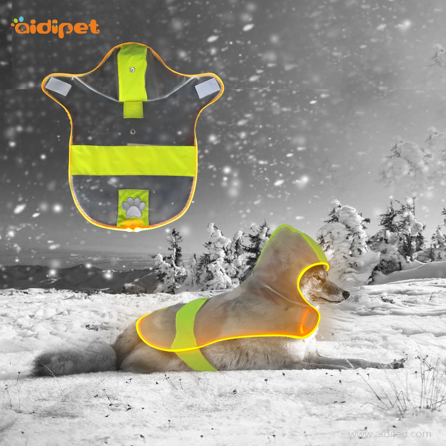 LED Pet Raincoat with Safety Light Strip
