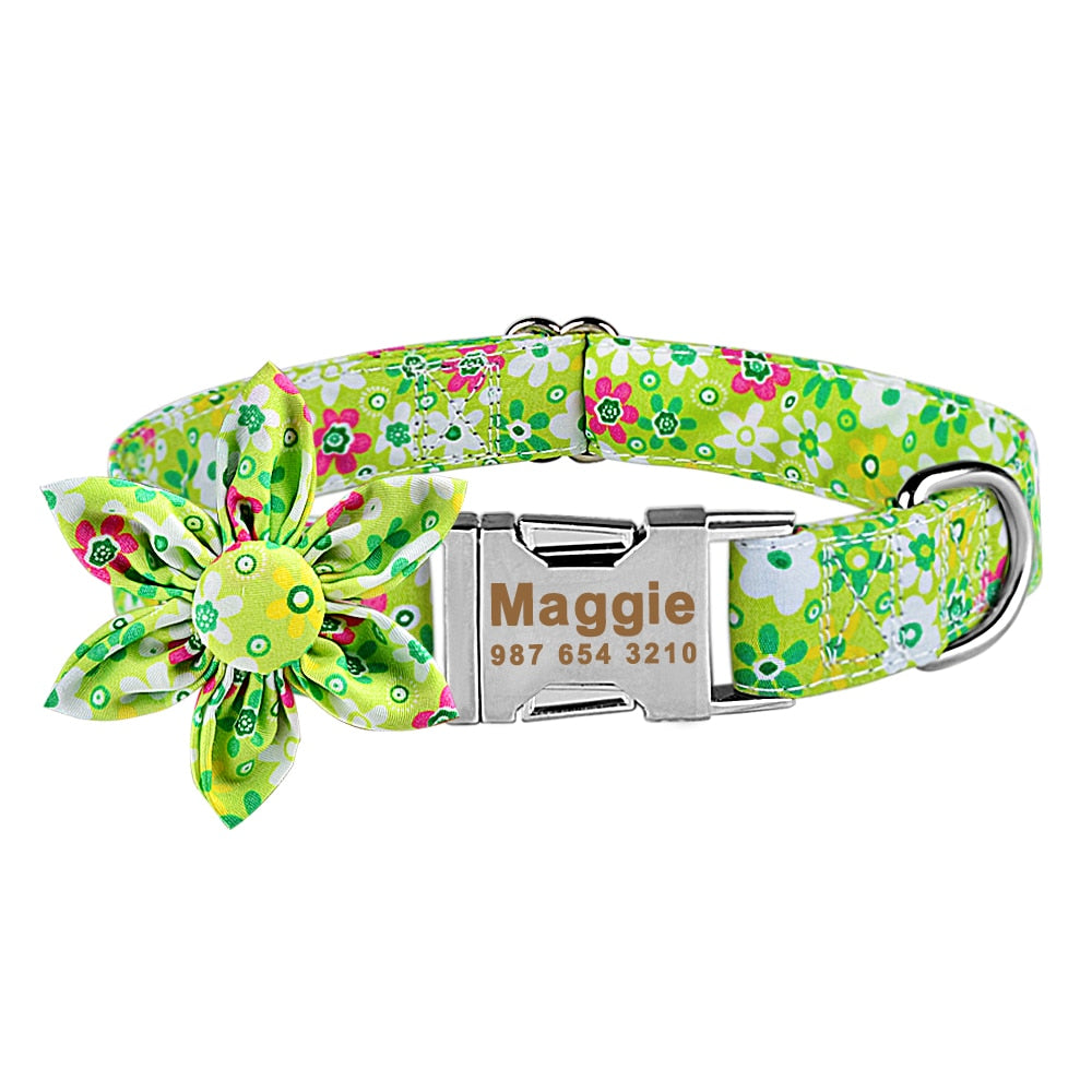 Personalized Pet Collar With Flower and Metal Buckle