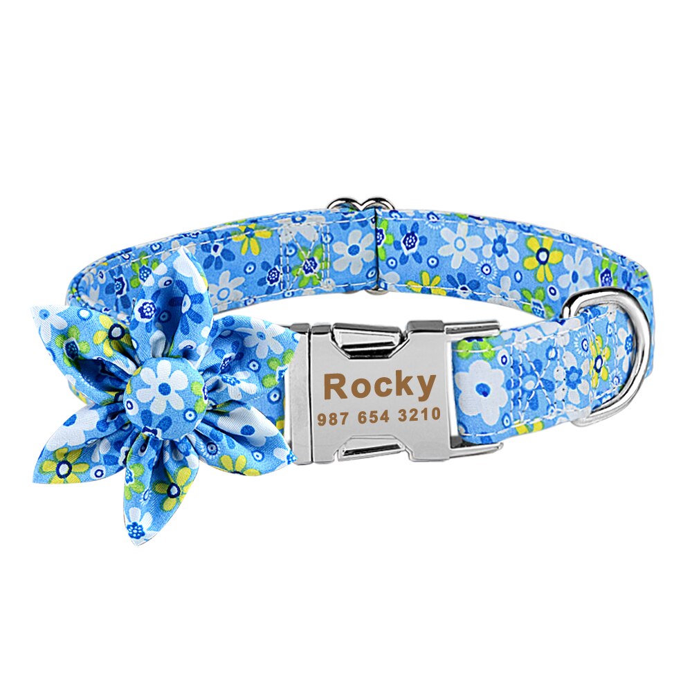 Personalized Pet Collar With Flower and Metal Buckle