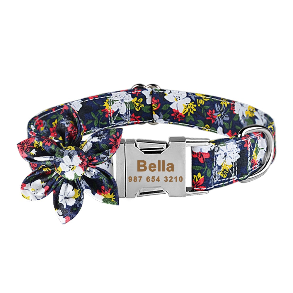 Personalized Pet Collar With Flower and Metal Buckle