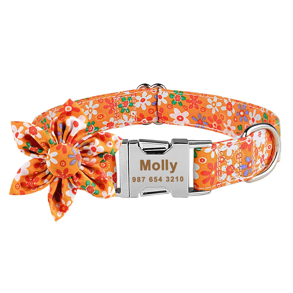 Personalized Pet Collar With Flower and Metal Buckle