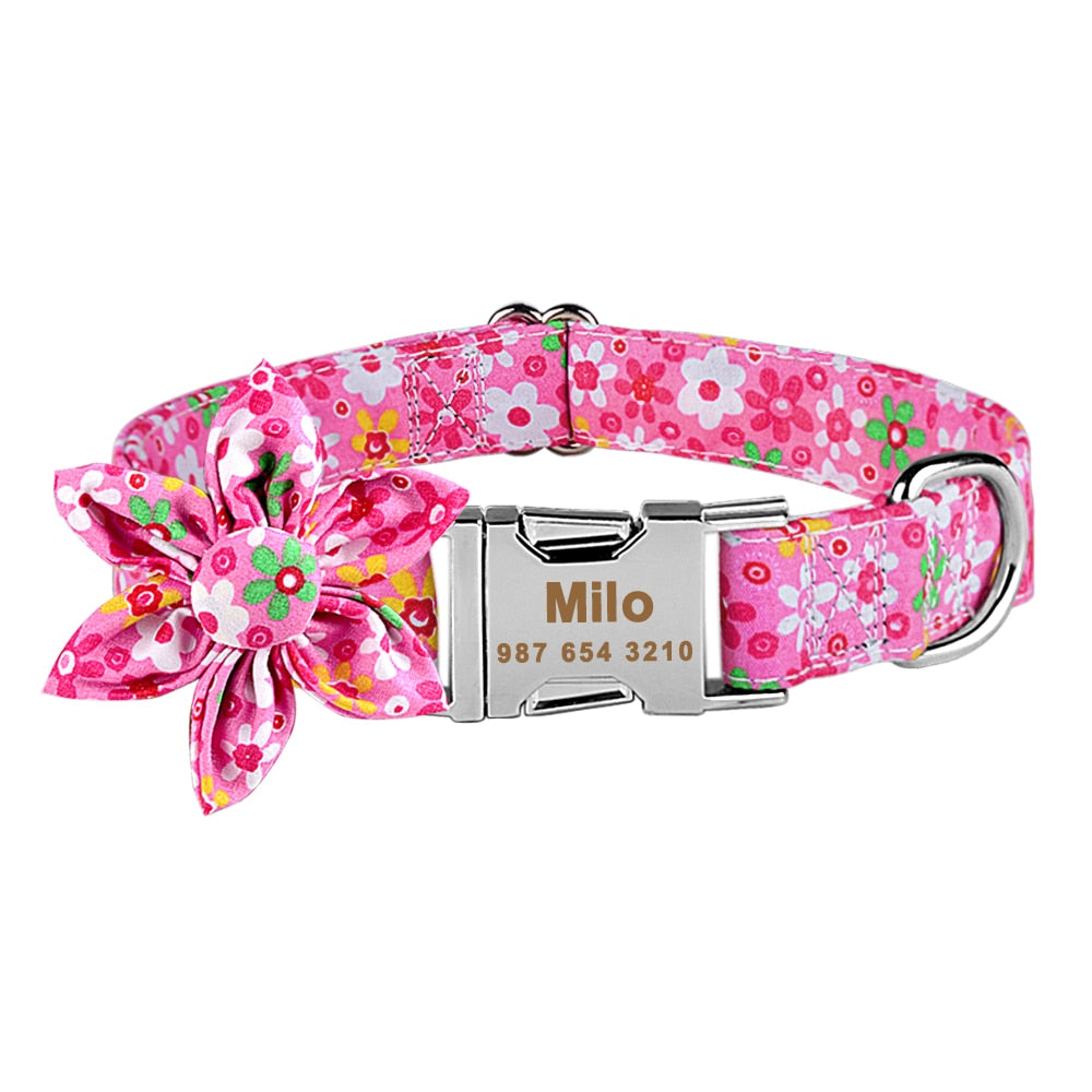 Personalized Pet Collar With Flower and Metal Buckle