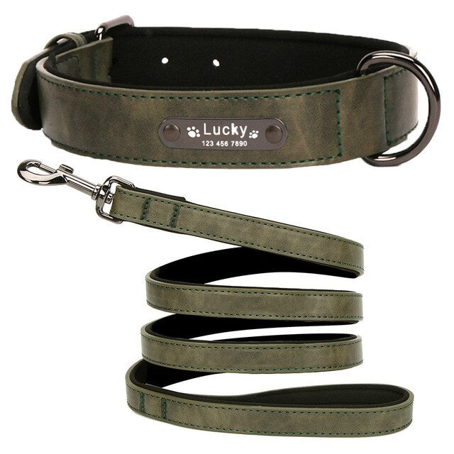 Personalized Leather Dog Collar and Leash