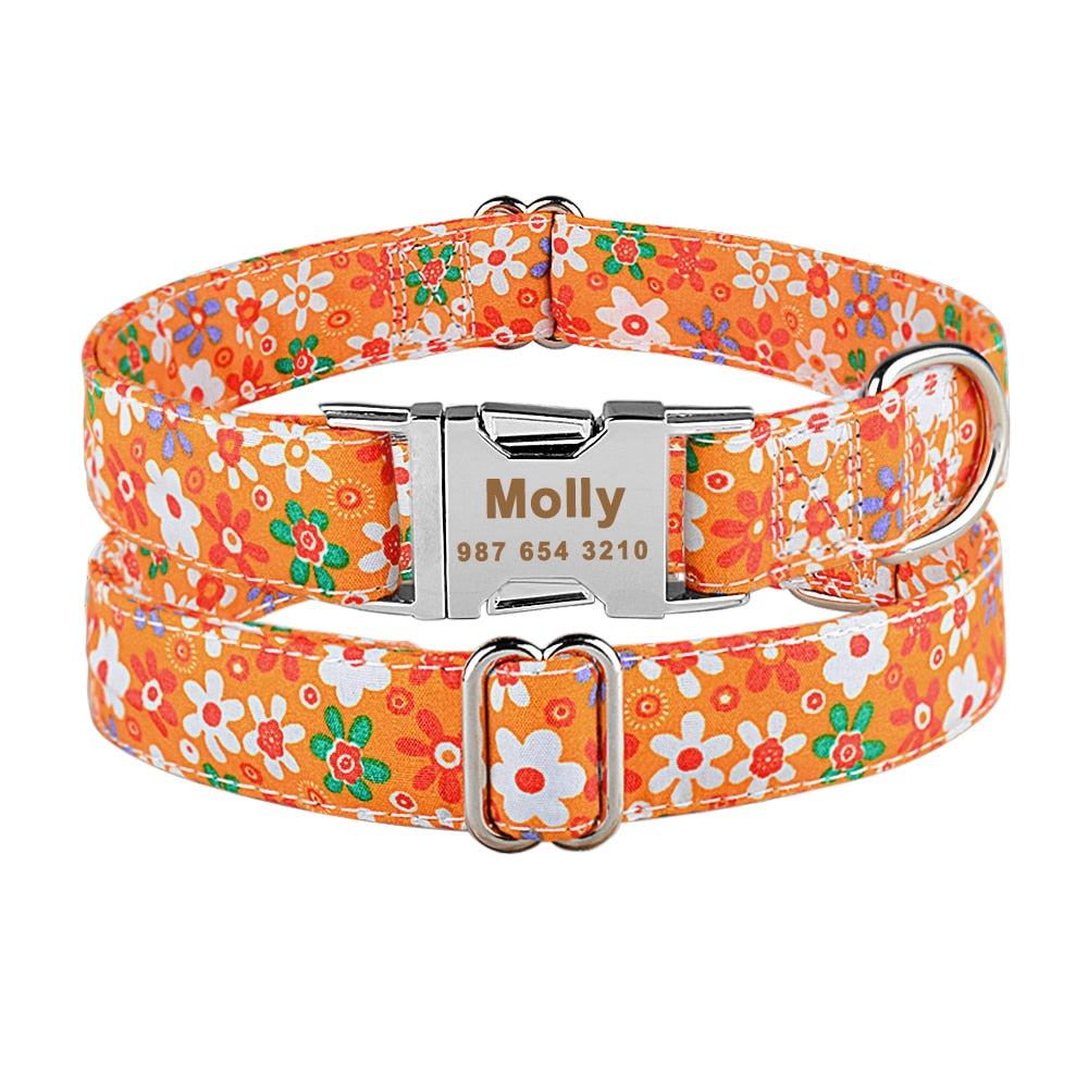 Personalized Pet Collar With Flower and Metal Buckle
