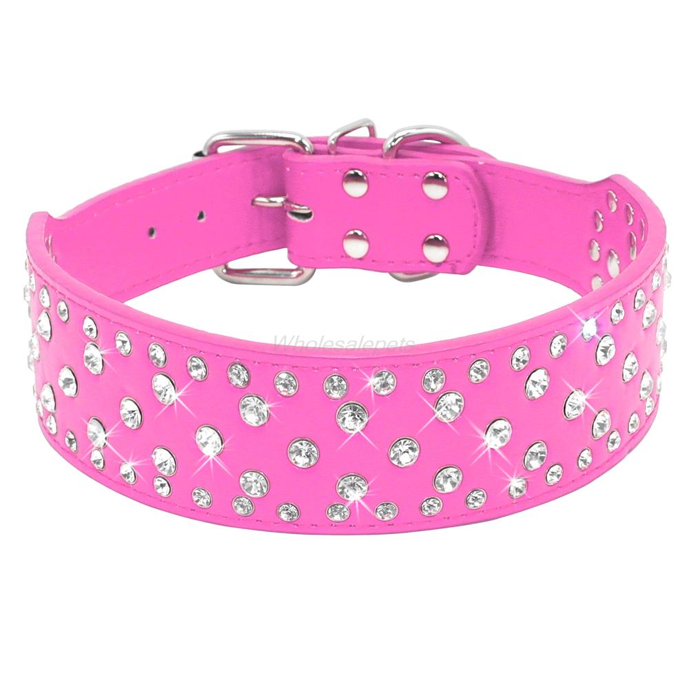 Rhinestone Leather Dog Collar