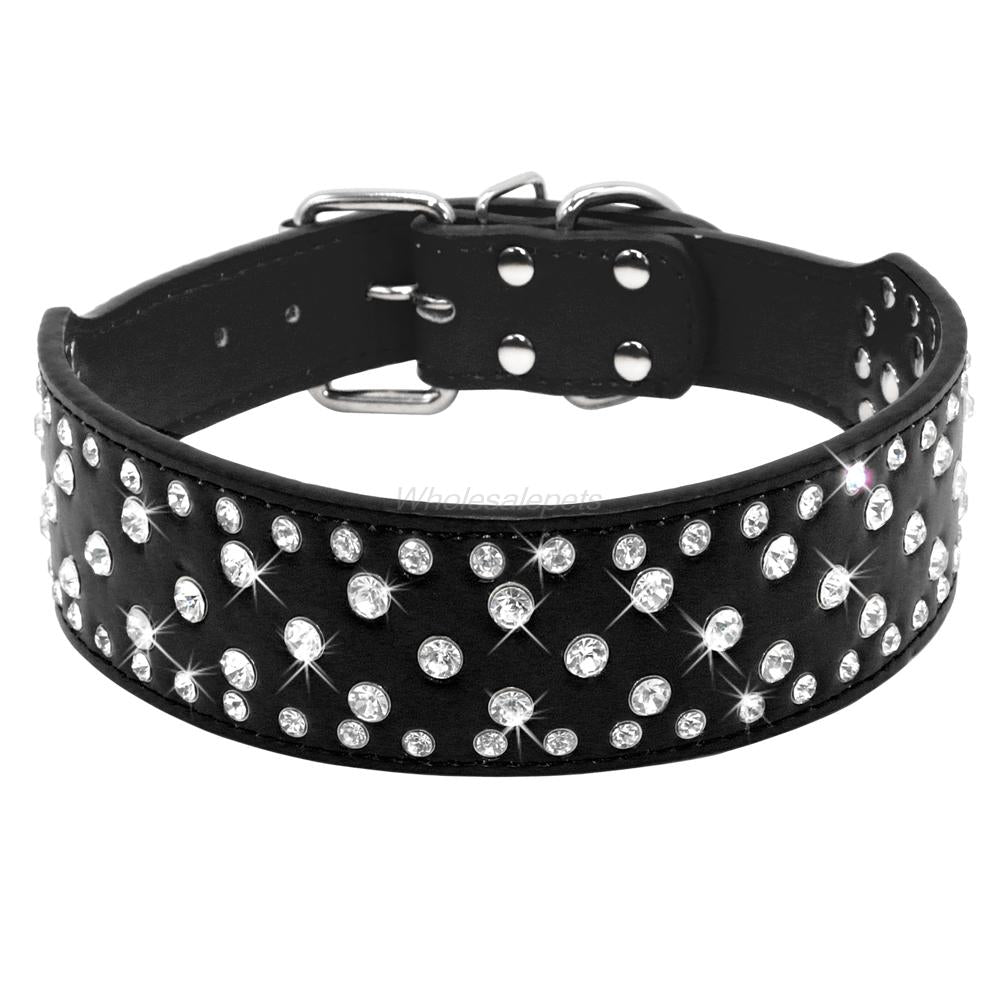 Rhinestone Leather Dog Collar