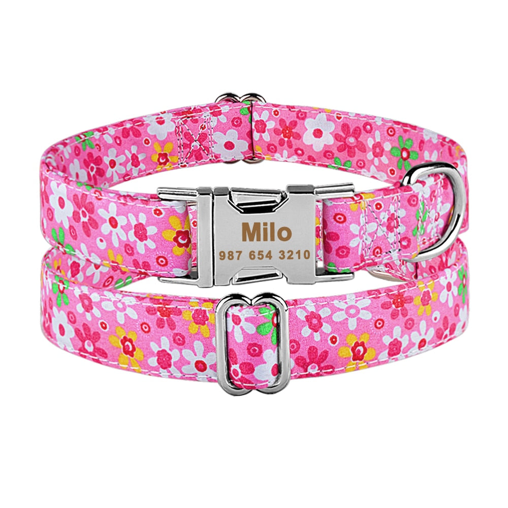 Personalized Pet Collar With Flower and Metal Buckle