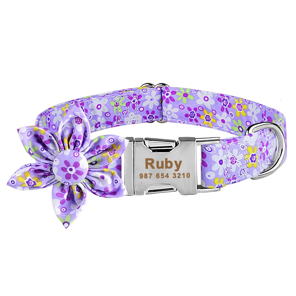 Personalized Pet Collar With Flower and Metal Buckle