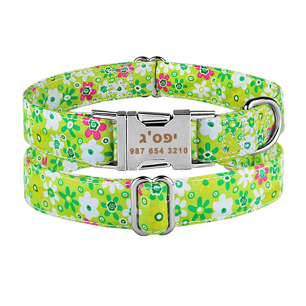 Personalized Pet Collar With Flower and Metal Buckle