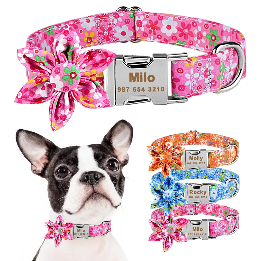 Personalized Pet Collar With Flower and Metal Buckle
