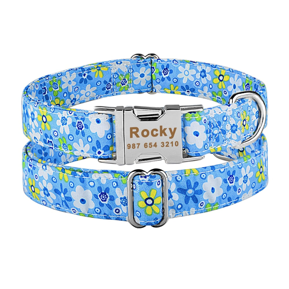 Personalized Pet Collar With Flower and Metal Buckle