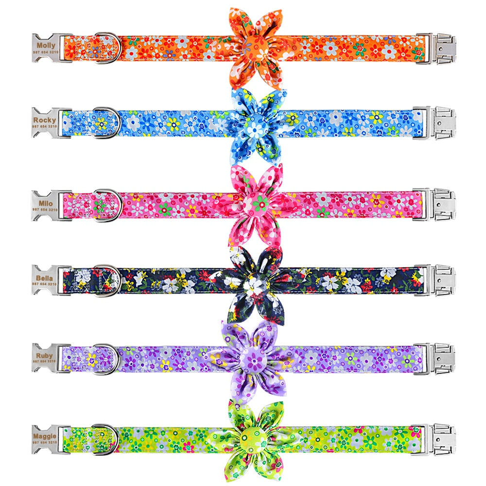 Personalized Pet Collar With Flower and Metal Buckle