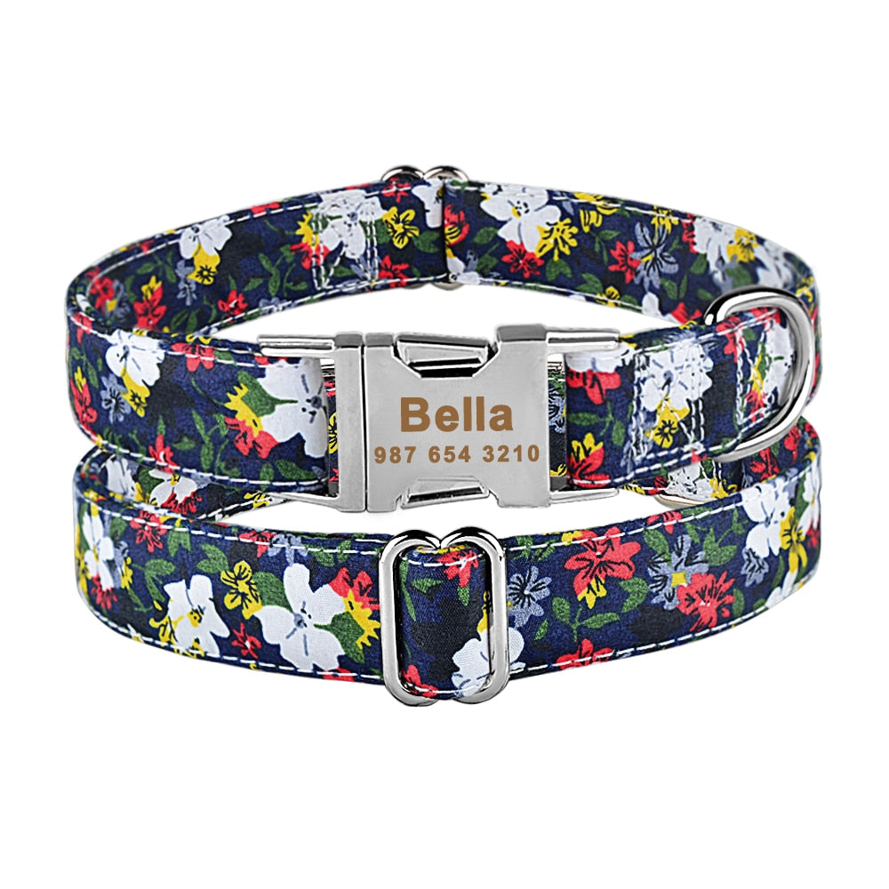 Personalized Pet Collar With Flower and Metal Buckle