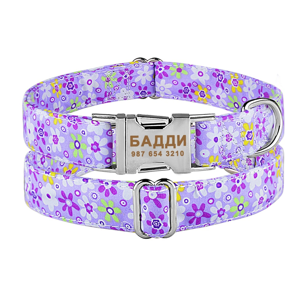 Personalized Pet Collar With Flower and Metal Buckle